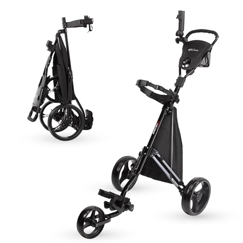 PRECISE Cruiser 3-Wheel Golf Push Cart Black/Black - Lightweight, Foldable, Stable