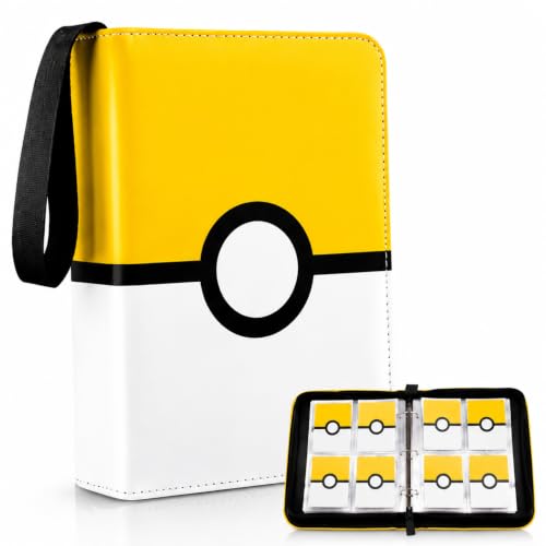 Yellow Trading Card Binder with 50 Sleeves - Portable Album with Zipper