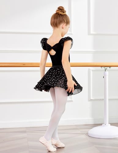 Toddler Ruffle Sleeve Dance Dress Combo for Girls 6-7 Years Black