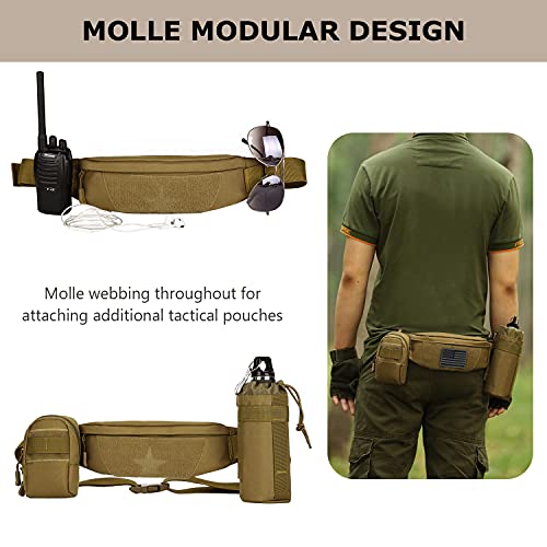 Black Tactical Fanny Pack for Men, Small Military Waist Bag, Waterproof