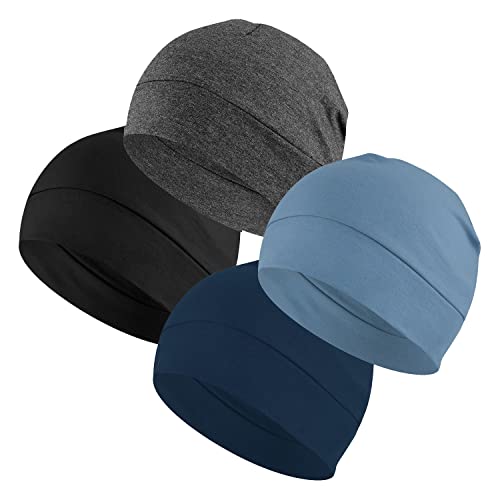 Headshion 100% Cotton Skull Cap Beanie for Men Women - One Size / Black, Grey, Navy Blue, Denim Blue