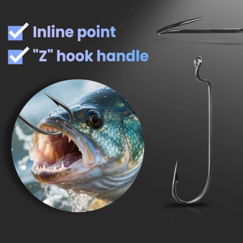 EWG Worm Hooks 3/0 50 Pieces Weedless Bass Fishing Hooks - Strong & Durable