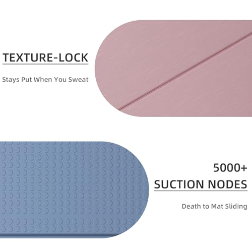 LVME Foldable Yoga Mat 71 x 24 Inches with Non-Slip Surface - Dusty Pink + Silver Blue