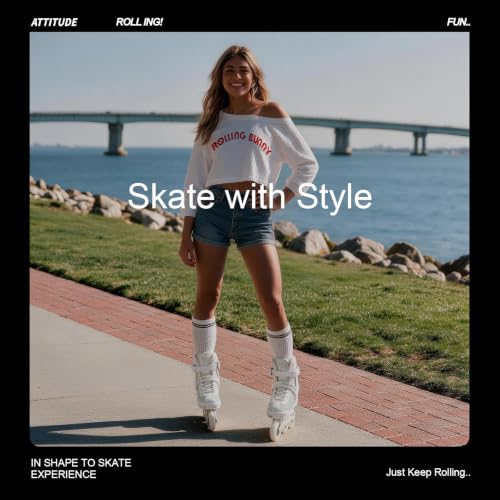 Adult Inline Skates Black White US 8 with ABEC-9 Bearings & Breathable Lining - Optional Brake, Size W 6-9, Variation: White / US Women 8