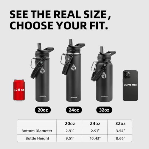 Insulated 20 oz Stainless Steel Water Bottle with Leak-Proof Lid & Paracord Handle