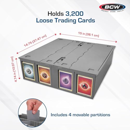 BCW 4 Pack Collectible Card Storage Bins Holds 3,200 Cards Stackable Grey