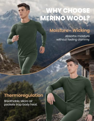 Iguana Men's Merino Wool Base Layer Long Thermal Bottoms, Large, Dark Green 190