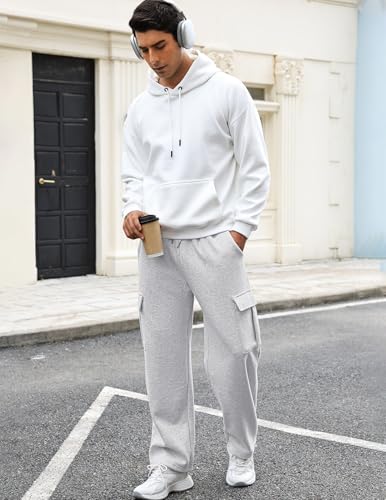 Men's Fleece Cargo Sweatpants Loose Fit Cotton Joggers with 5 Pockets