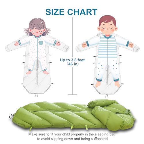 AZITREK Garnish Green Toddler Sleeping Bag for Kids 2T-4T - Puffy, Waterproof, Machine Washable
