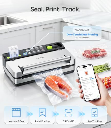 Beelicious Pro Silver 98kPa Smart Vacuum Sealer with Label Printing & Food Management App