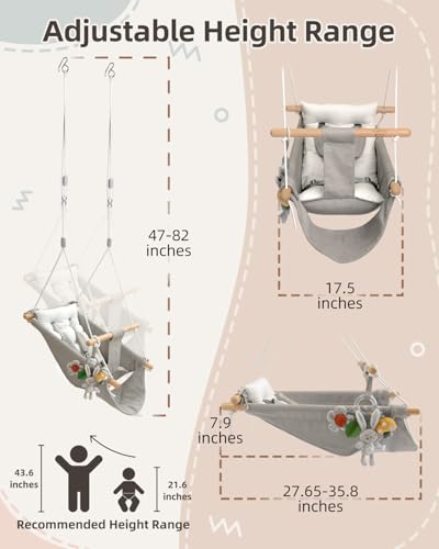 Baby Swing Indoor Outdoor with 5-Point Harness & Montessori Toys - Grey & White