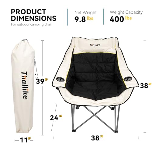 Oversized Camping Chair for Adults - Heavy Duty Folding Lounge Chair with Cup Holders & Storage - Black Variation