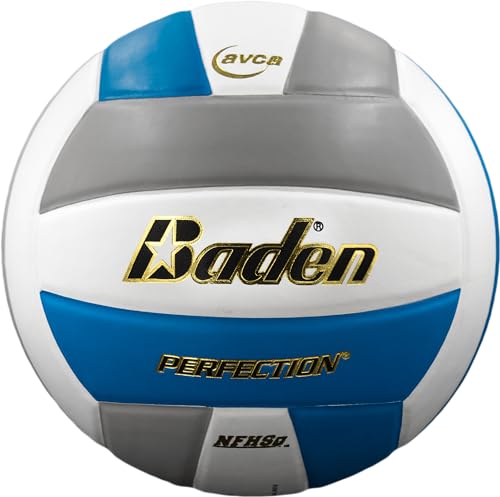 Baden NFHS Approved Indoor Volleyball - Premium Leather, Official Size & Weight, Blue/White/Gray