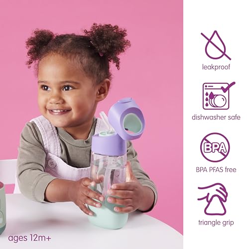 Kids Water Bottle with Straw - 15 oz Lilac Pop, Tritan Toddler Sippy Bottle