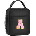 SANBADA Personalized Pink Insulated Lunch Bag with Letter A Patch for Teens & Adults