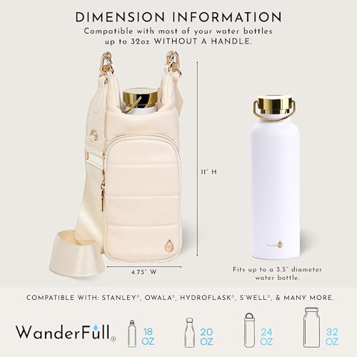 WanderFull HydroBag Vegan Leather Water Bottle Holder with 2 Straps - Ivory, Oprah’s Favorite 2024