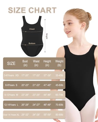 Girls Seamless Sleeveless Ballet Leotard - Large Black Dance Unitard for Gymnastics & Ballet