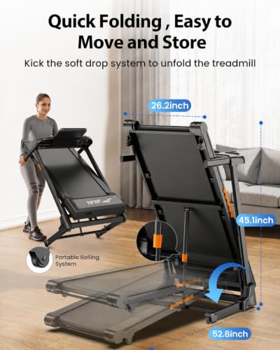 JAGJOG Foldable Black Treadmill with 15% Auto Incline, 8.8 MPH, 300 lb Capacity