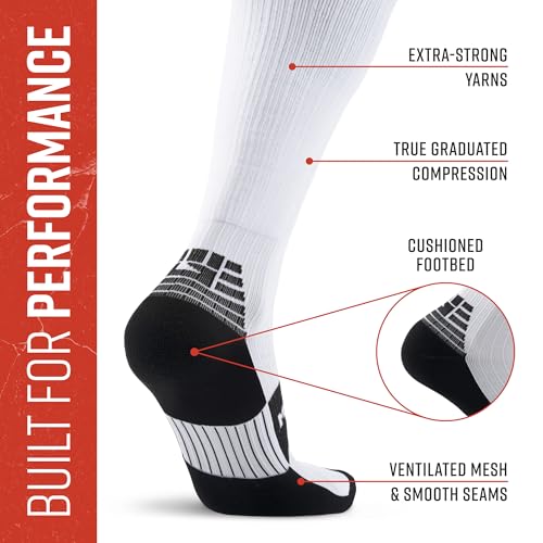 Large White MudGear Graduated Compression Socks - Sweat-Resistant, Cushioned Footbed, USA Made