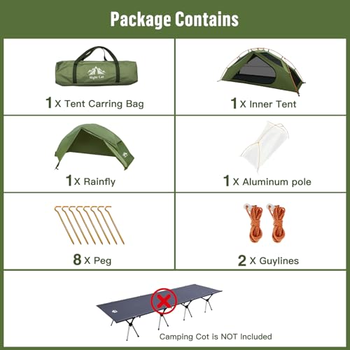 Night Cat 1-Person Camping Tent 28'' Wide Waterproof Hiking Shelter