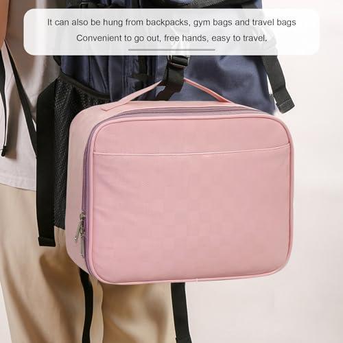 Pink PU Leather Lunch Bag for Women Men Reusable Insulated Cooler Tote