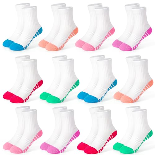Girls Crew Socks 7-10 Years - Kids Athletic Socks for Girls 1-14 Years - White