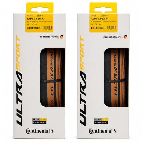 Continental Ultra Sport III Road Bike Tire 700x28 Black/Brown - E25 E-Bike Rated, 2 Pack