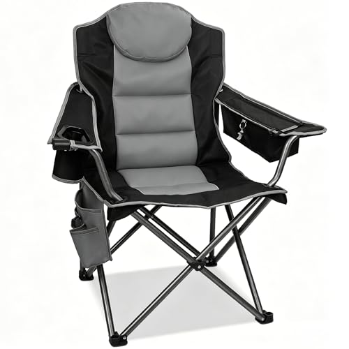 Colorsoul Oversized Camping Chair Black Full Padding with Cup Holder & Cooler Bag