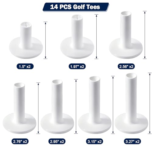 14 Pcs Rubber Golf Tees for Indoor & Outdoor Practice - Multiple Sizes