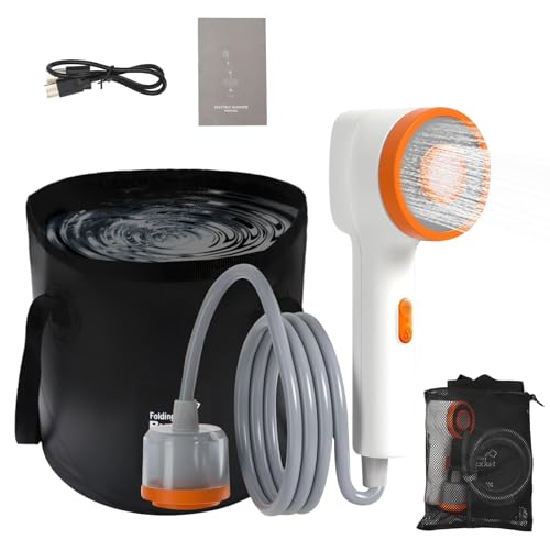Medium Portable Camping Shower with Light & Carbon Filter - 2-in-1 Foldable Bucket