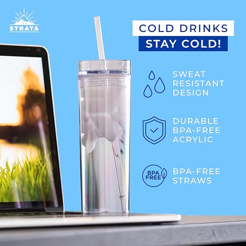 24 Pack Clear Reusable Acrylic Tumblers with Lids & Straws - 16oz Double Wall