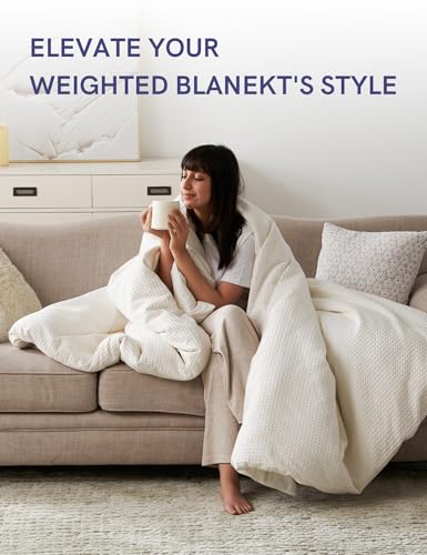 YnM Cotton Waffle Weave Duvet Cover for Weighted Blankets 60''x80'' Coconut White with 16 Strings
