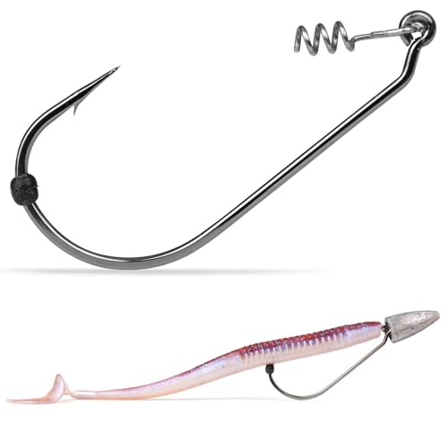 Flipping Worm Hooks with Screw Lock 40/40pcs Mix - Heavy Shank Bass Hooks for Texas & Carolina Rig Fishing