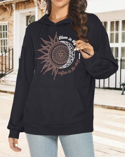 Women's Long Sleeve Hoodie Sweatshirt with Drawstring and Pockets - X-Large Black