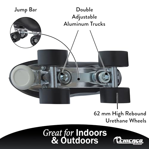 Chicago Quad Roller Skates for Women & Men - Black, Size 14/13, Leather High-Top, Outdoor Indoor Use