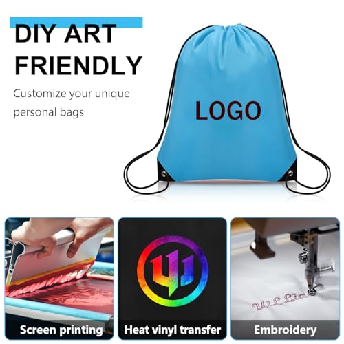 Drawstring Backpack Bulk 10PCS Polyester Cinch Bags - Sky Blue