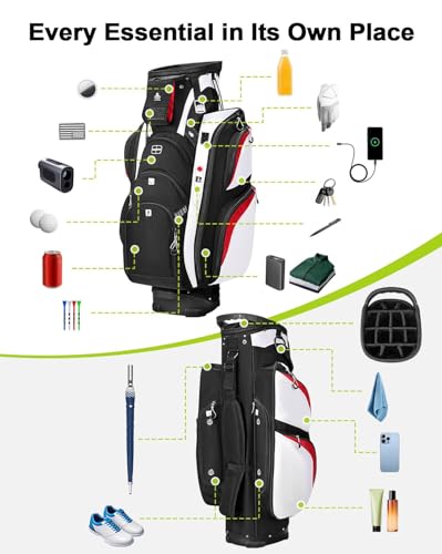 Vancropak Golf Cart Bag with 15-Way Divider Top - Black-Red-White