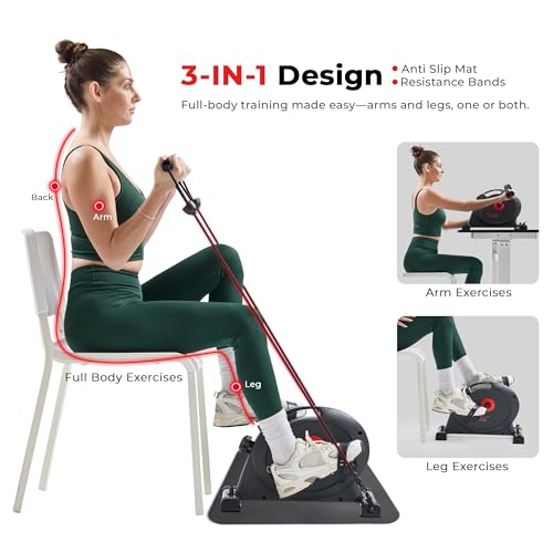 Sunny Health & Fitness Smart Mini Cycle Dark Grey - Under Desk Pedal Exerciser for Arm & Leg Workout