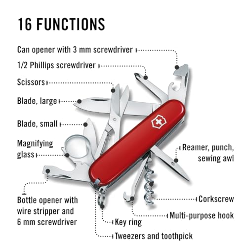Victorinox Explorer Swiss Army Knife - 16-Function Pocket Multi-Tool, Red
