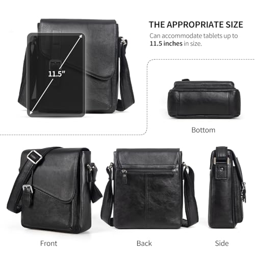 Augus Genuine Leather Messenger Bag for Men - Black1, Fits 11.5" Tablet