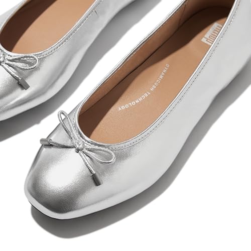 Women's Metallic Leather Mary Janes - Slim, Supportive & Comfortable - Size 10.5, Silver