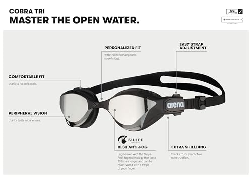 ARENA Unisex Adult Cobra Tri Swimming Goggles Yellow/Copper/Black Anti-Fog Wide Vision Mirror Lens