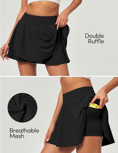 IUGA Tennis Skirt Pleated Skorts for Women with Pockets - Large Black