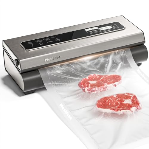 Mesliese 6-in-1 Vacuum Sealer Machine - Silver, Dry & Moist Modes, Includes Bag Rolls & Pre-cut Bags