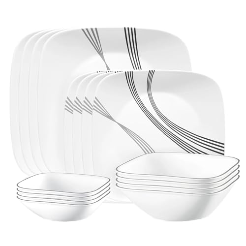 Corelle Urban Arc 16-Piece Dinnerware Set for 4 - Chip & Break Resistant White Plates & Bowls