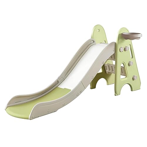 HAPPYMATY Green 3-in-1 Indoor & Outdoor Toddler Slide Playset with Basketball Hoop