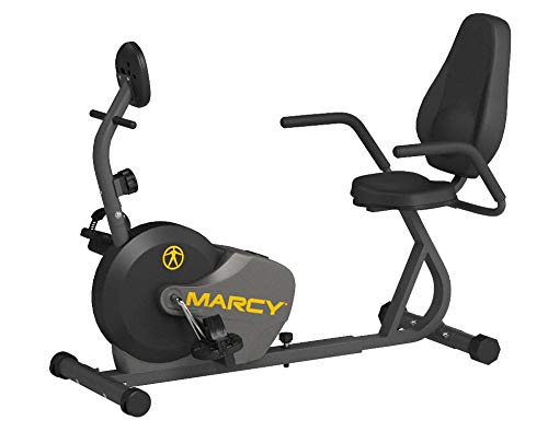 Marcy Magnetic Recumbent Exercise Bike with Adjustable Resistance, Transport Wheels, 11x22x31 Inches - Black/Grey