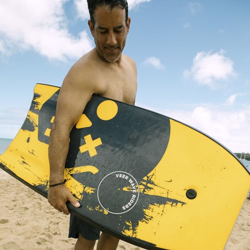 Veer Adult Body Board Yellow - High Performance Boogie Board with Neoprene Tether