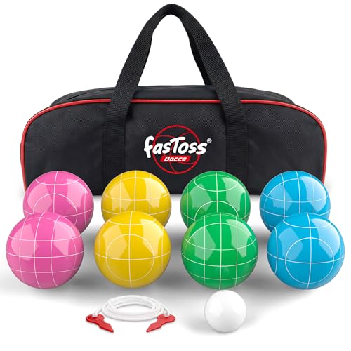 FASTOSS 90mm Bocce Ball Set - Multicolor Resin Lawn & Beach Game, Portable with Carrying Case