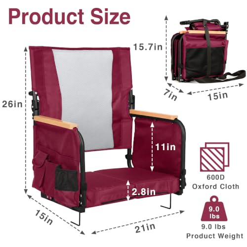 Behairity Burgundy High Back Stadium Seat with Support & Cup Holder